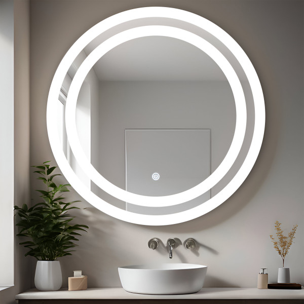 TR7551-Dual Light 60cmx60cm LED Mirror for Bathroom with 3Lights Color Tone and Touch Sensor - Round Shape