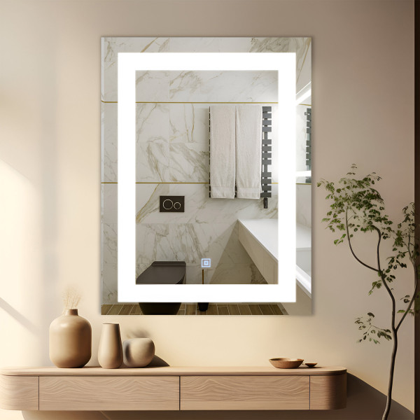 TR7552 60cmx45cm LED Mirror for Bathroom with 3Lights Color Tone and Touch Sensor - Rectangle Shape