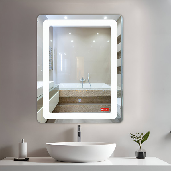 TR7553 60cmx45cm Curve Edge LED Mirror for Bathroom with 3Lights Color Tone and Touch Sensor - Rectangle Shape