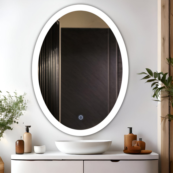 TR7554 Edge Light 60cmx45cm LED Mirror for Bathroom with 3Lights Color Tone and Touch Sensor - Oval Shape