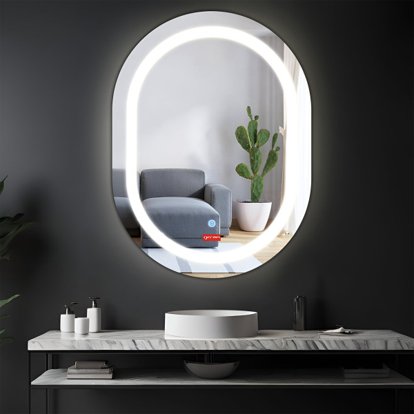 TR7572 60cmx45cm LED Mirror for Bathroom with 3Lights Color Tone and Touch Sensor - Oval Capsule Shape