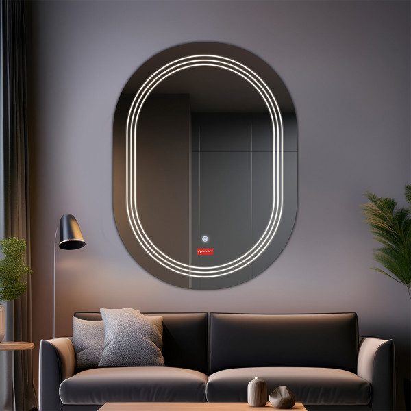 TR7572-3Line 60cmx45cm LED Mirror for Bathroom with 3Lights Color Tone and Touch Sensor - Oval Capsule Shape