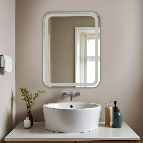 TR7553-Frosted 60cmx45cm Curve Edge Wall Mounted Mirror - Rectangle Shape