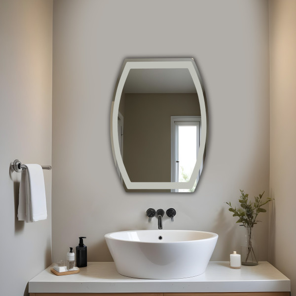 TR7561-Frosted 60cmx45cm Semi-Oval Rectangular Wall Mounted Frameless Mirror - Semi-Oval