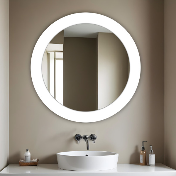 TR7551-White Lacquared 60cmx60cm Frameless Wall Mounted Mirror - Round Shape