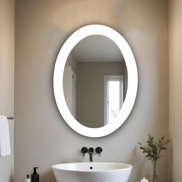 TR7554-White Lacquared 60cmx45cm Framless Wall Mounted Mirror - Oval Shape