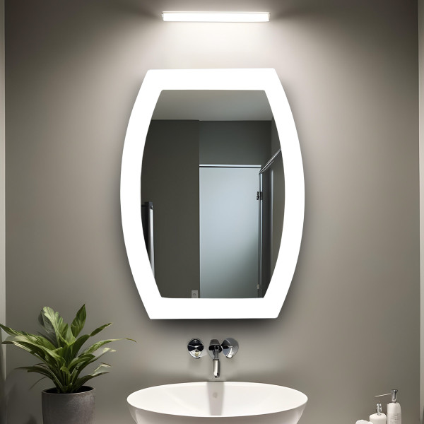 TR7561-White Lacquared 60cmx45cm Semi-Oval Rectangular Wall Mounted Frameless Mirror - Semi-Oval