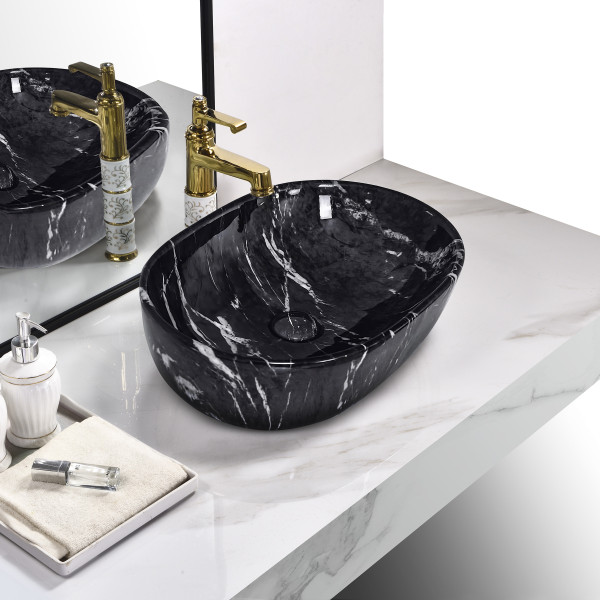 Antero Black Marble - Glossy Finish Ceramic Designer Washbasin