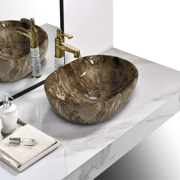 Antero Grey Marble - Glossy Finish Ceramic Designer Washbasin