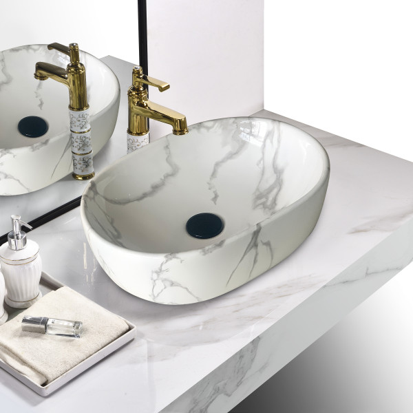 Antero White Marble - Glossy Finish Ceramic Designer Washbasin