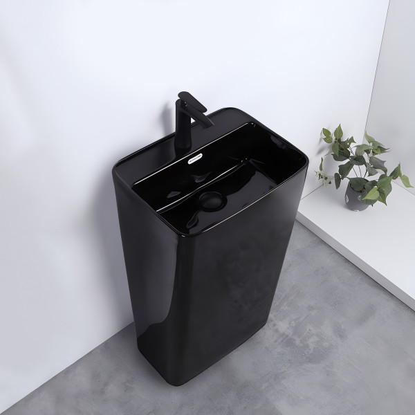 Germa Ceramic Pedestal Free Standing Wash Basin For Bathroom & Living Room - TR20202-B (Binny Black)