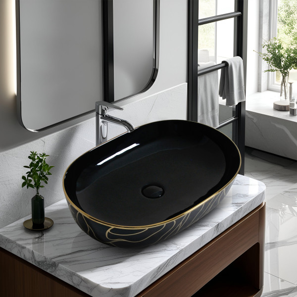 Bistro Plateau Black - Glossy Finish Counter Top Ceramic Designer Washbasin