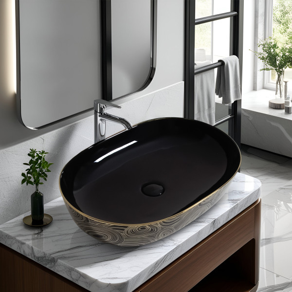 Bistro Zora Black - Glossy Finish Counter Top Ceramic Designer Washbasin