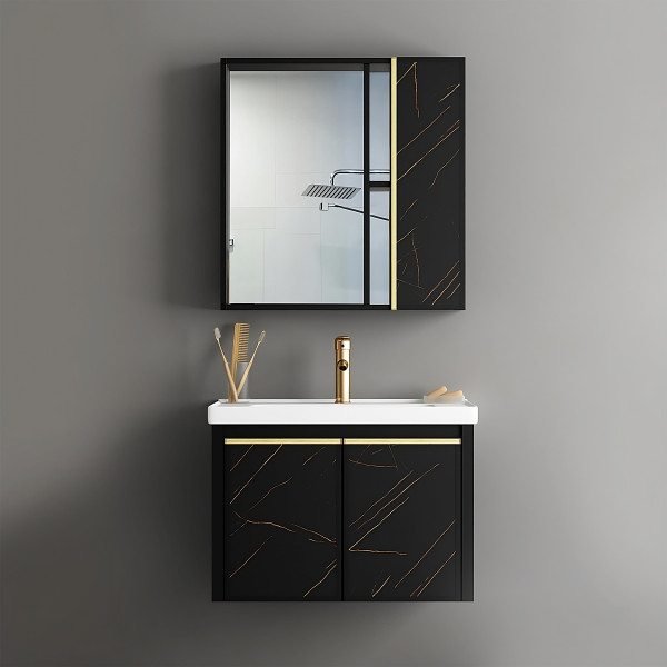 Germa Bathroom Vanity Cabinet & Washbasin With Mirror Cabinet TR3111 (Carara Black) - TR3111-50cm (Carara Black)