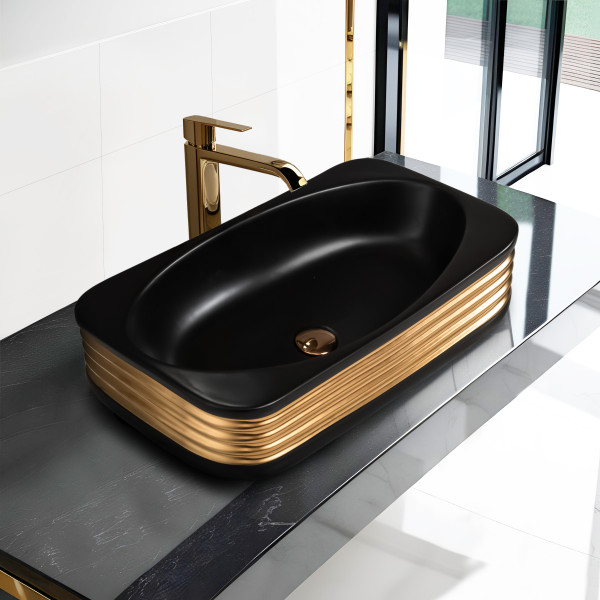 Jonez Black+Rose Gold Matt - Ceramic Table Top Designer Washbasin