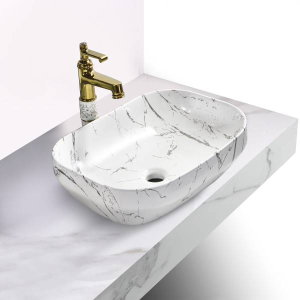 Germa Tabletop Ceramic Designer Washbasin For Bathroom - TR20027-WL (White Linome)