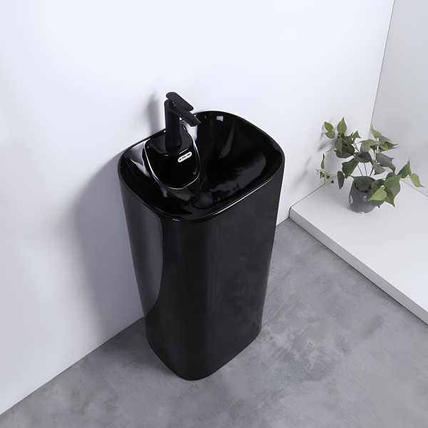 Germa Ceramic Pedestal Free Standing Wash Basin For Bathroom & Living Room - TR20201-B (Alistar Black)