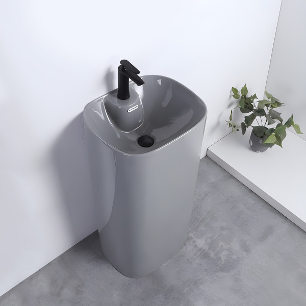 Germa Ceramic Pedestal Free Standing Wash Basin For Bathroom & Living Room - TR20201-DG (Alistar Grey)