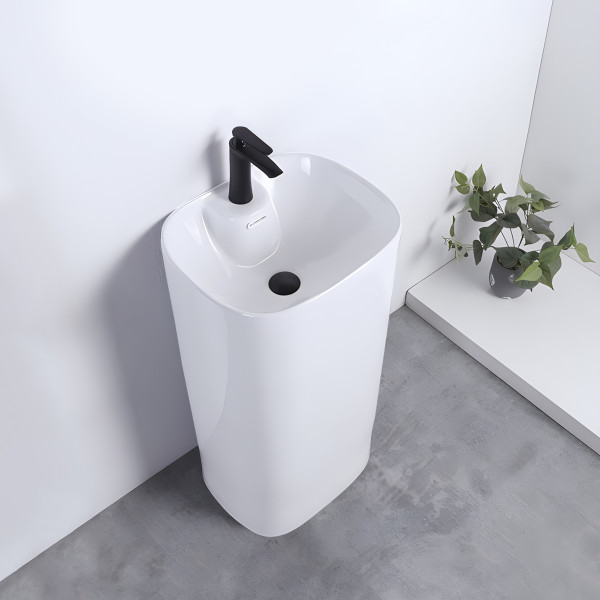 Germa Ceramic Pedestal Free Standing Wash Basin For Bathroom & Living Room - TR20201-W (Alistar White)