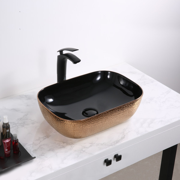 Germa Glossy Finish Ceramic Designer Washbasin For Bathroom and Living Room - TR20017-CBZB (Croco Bronze Black)