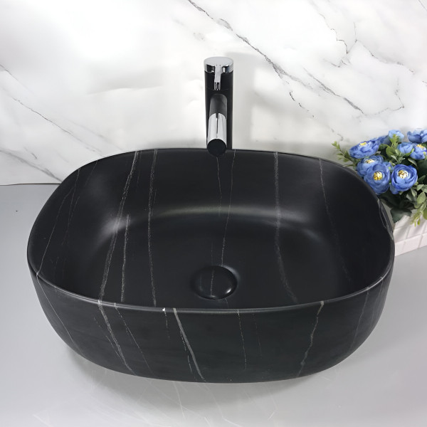 Germa Premium Table Top Ceramic Designer Wash Basin For Bathroom - TR20030-BL (Eldo Black Linome)