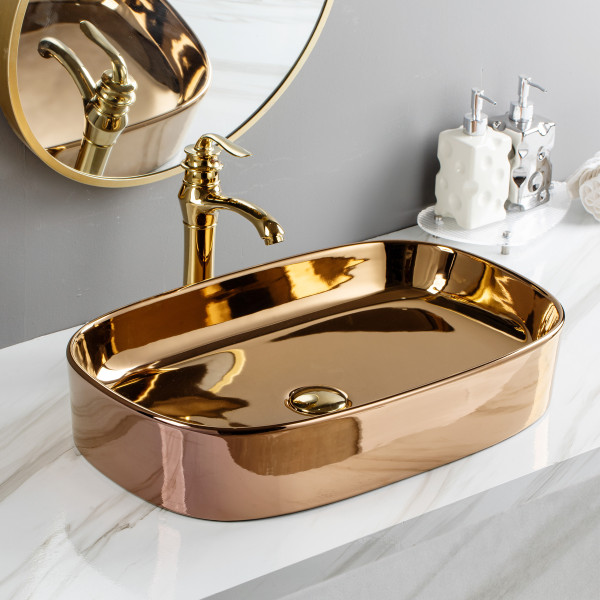 Jared Rose Gold - Glossy Finish Designer Ceramic Table Top Washbasin