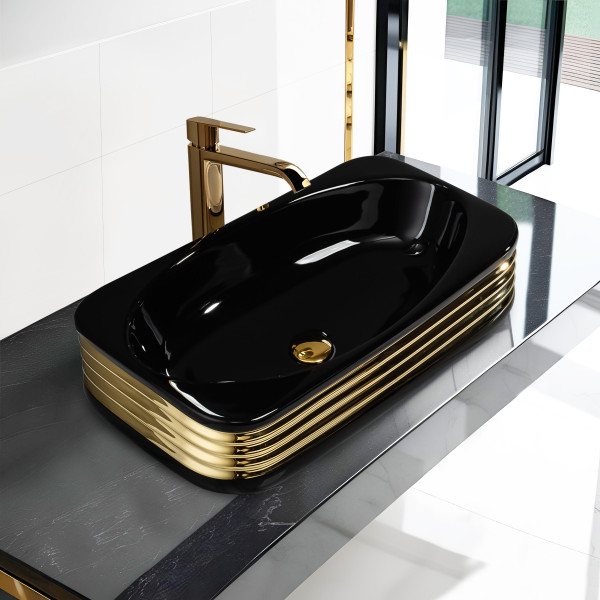 Jonez Black+Gold - Glossy Finish Ceramic Table Top Designer Washbasin