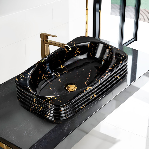 Jonez Goldy Black - Glossy Finish Ceramic Table Top Designer Washbasin