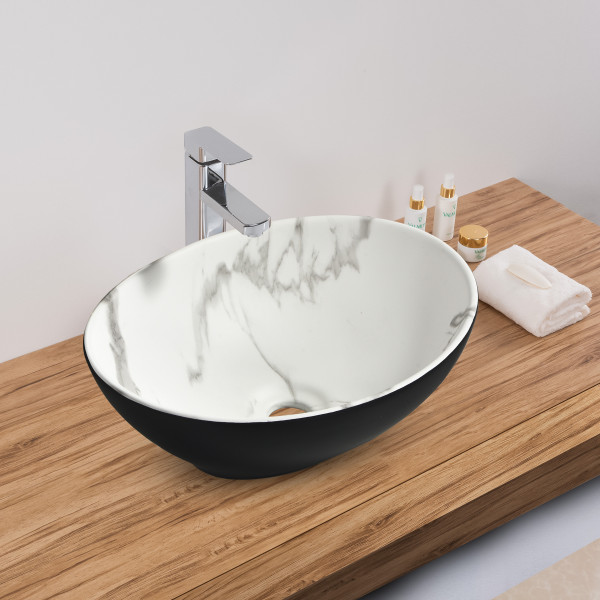 Little Master Dual Eng Marble Black Matt - Ceramic Countertop Designer Washbasin