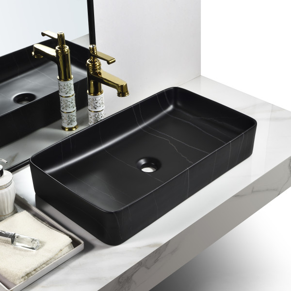 Germa Tabletop Ceramic Designer Rectangular Washbasin For Bathroom - TR20010-BLM (Black Linome Matt)