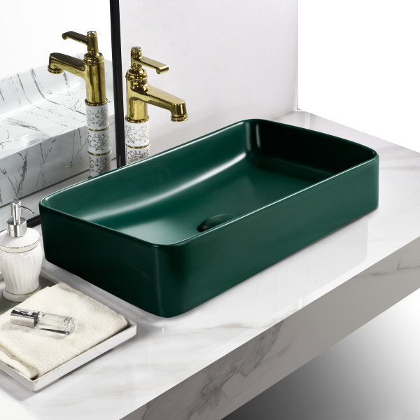 Germa Tabletop Ceramic Designer Rectangular Washbasin For Bathroom - TR20010-GM (Green Matt)