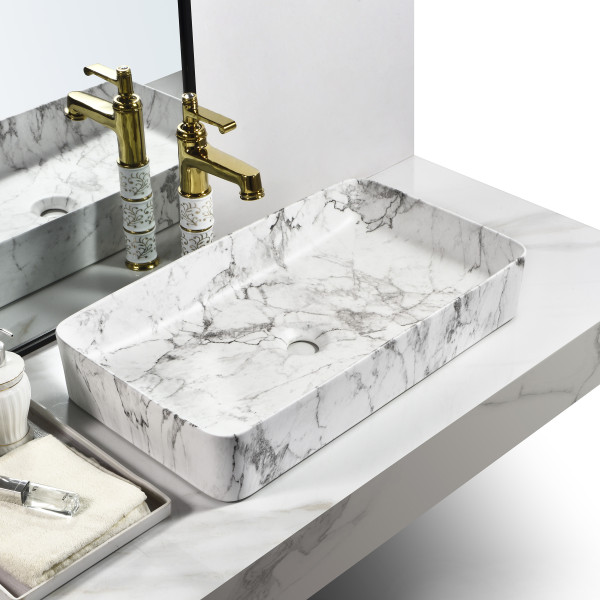 Germa Tabletop Ceramic Designer Rectangular Washbasin For Bathroom - TR20010-SM (Satvario Marble)