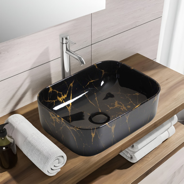 Spade Mini Goldy Black - Glossy Ceramic Countertop Designer Washbasin