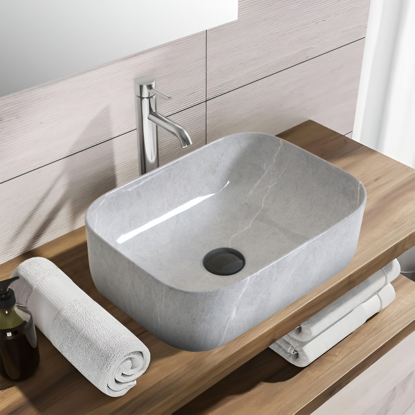 Spade Mini Greywave Marble - Glossy Ceramic Countertop Designer Washbasin