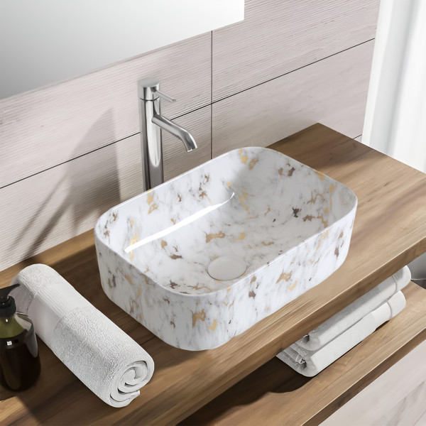 Spade Mini Patchy - Glossy Ceramic Countertop Designer Washbasin