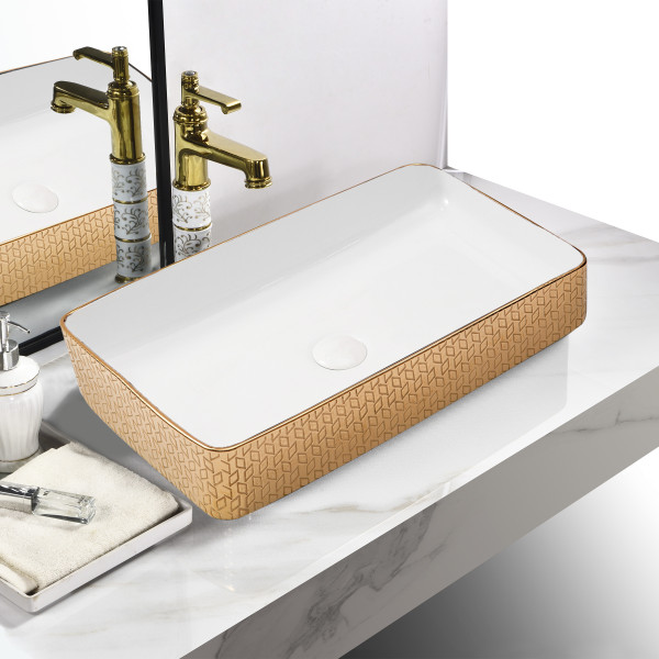 Germa Tabletop Ceramic Designer Rectangular Washbasin For Bathroom - TR20010-NRGW (White)