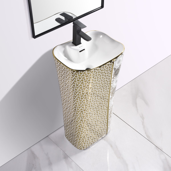 Germa Ceramic Pedestal Free Standing Wash Basin For Bathroom & Living Room - TR20204-TG (Nova Tri Gold)