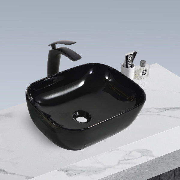 Germa Glossy Finish Ceramic Designer Washbasin For Bathroom and Living Room - TR20017-B (Black)