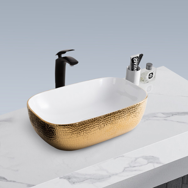 Germa Glossy Finish Ceramic Designer Washbasin For Bathroom and Living Room - TR20017-CG (Croco Gold)