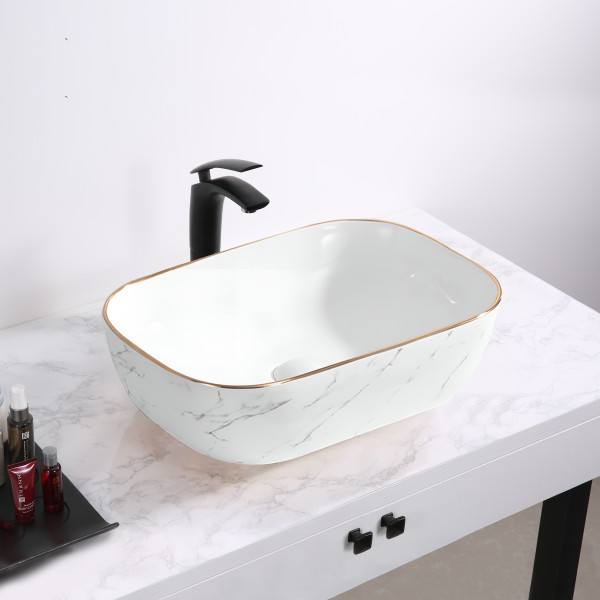 Germa Glossy Finish Ceramic Designer Washbasin For Bathroom and Living Room - TR20017-GG (Glosira Gold)