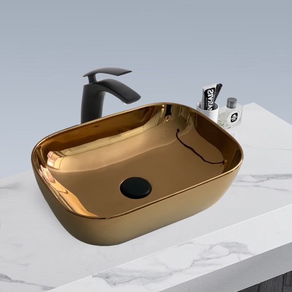 Germa Glossy Finish Ceramic Designer Washbasin For Bathroom and Living Room - TR20017-G (Gold)