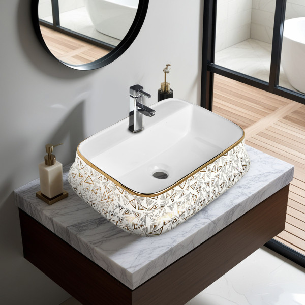 Stunner-TH Tri Gold - Ceramic Tabletop Designer Washbasin