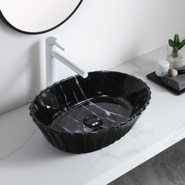 Germa Premium Table Top Ceramic Designer Wash Basin For Bathroom - TR20055-BC (Zion Black Cord)