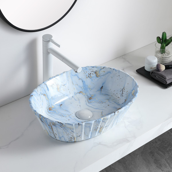 Germa Premium Table Top Ceramic Designer Wash Basin For Bathroom - TR20055-C (Zion Cerion Blue)