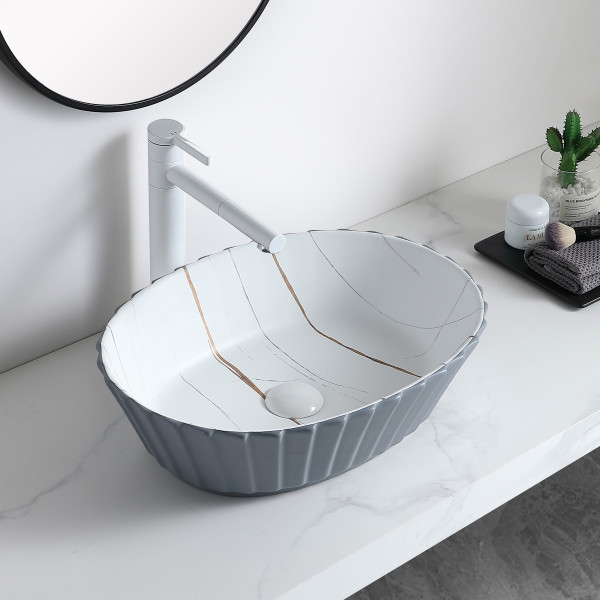 Germa Premium Table Top Ceramic Designer Wash Basin For Bathroom - TR20055-G (Zion Gracia Marble)