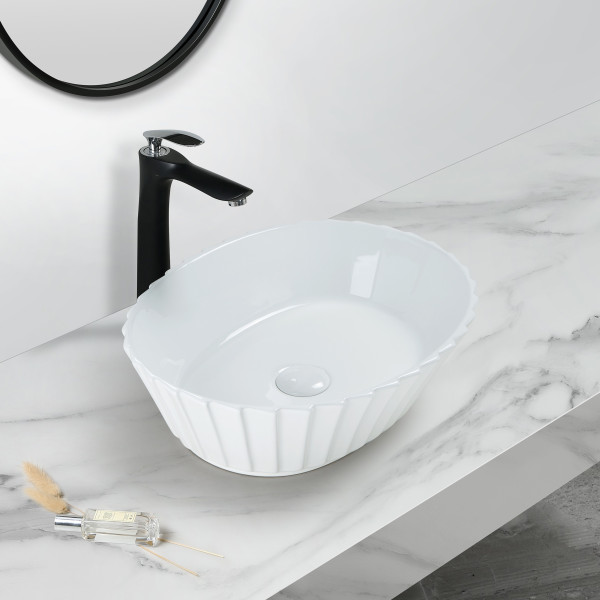 Germa Premium Table Top Ceramic Designer Wash Basin For Bathroom - TR20055-W (Zion White)