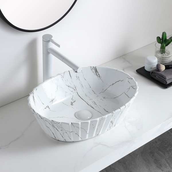 Germa Premium Table Top Ceramic Designer Wash Basin For Bathroom - TR20055-WL (Zion White Linome)