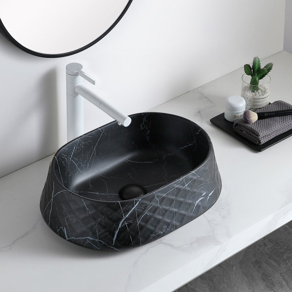 Germa Premium Table Top Ceramic Designer Wash Basin For Bathroom - TR20056-BL (Xtreme Black Linome)