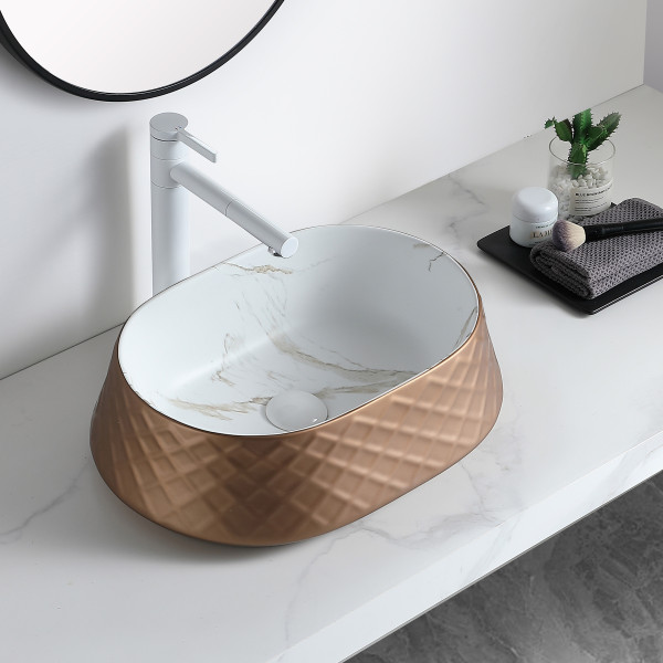 Germa Premium Table Top Ceramic Designer Wash Basin For Bathroom - TR20056-K (Xtreme Kola Marble)