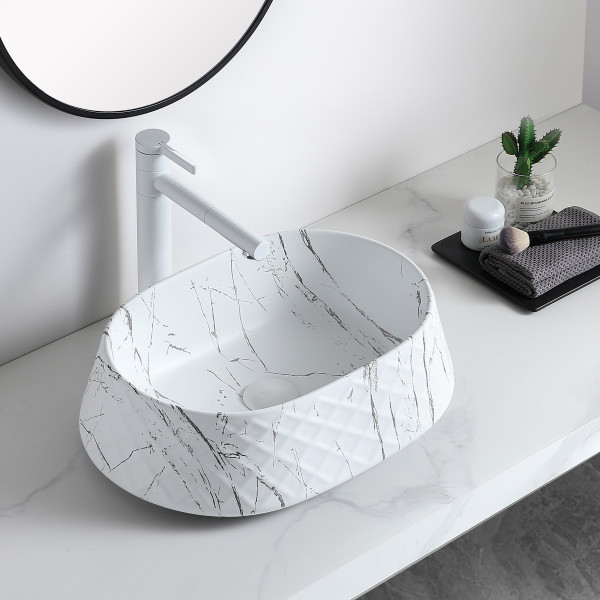 Germa Premium Table Top Ceramic Designer Wash Basin For Bathroom - TR20056-WLMT (Xtreme White Linome)